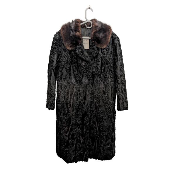 Vintage 100% Genuine Persian Lamb Fur Coat Mink Collar - Size M Petite - Picture 8 of 8